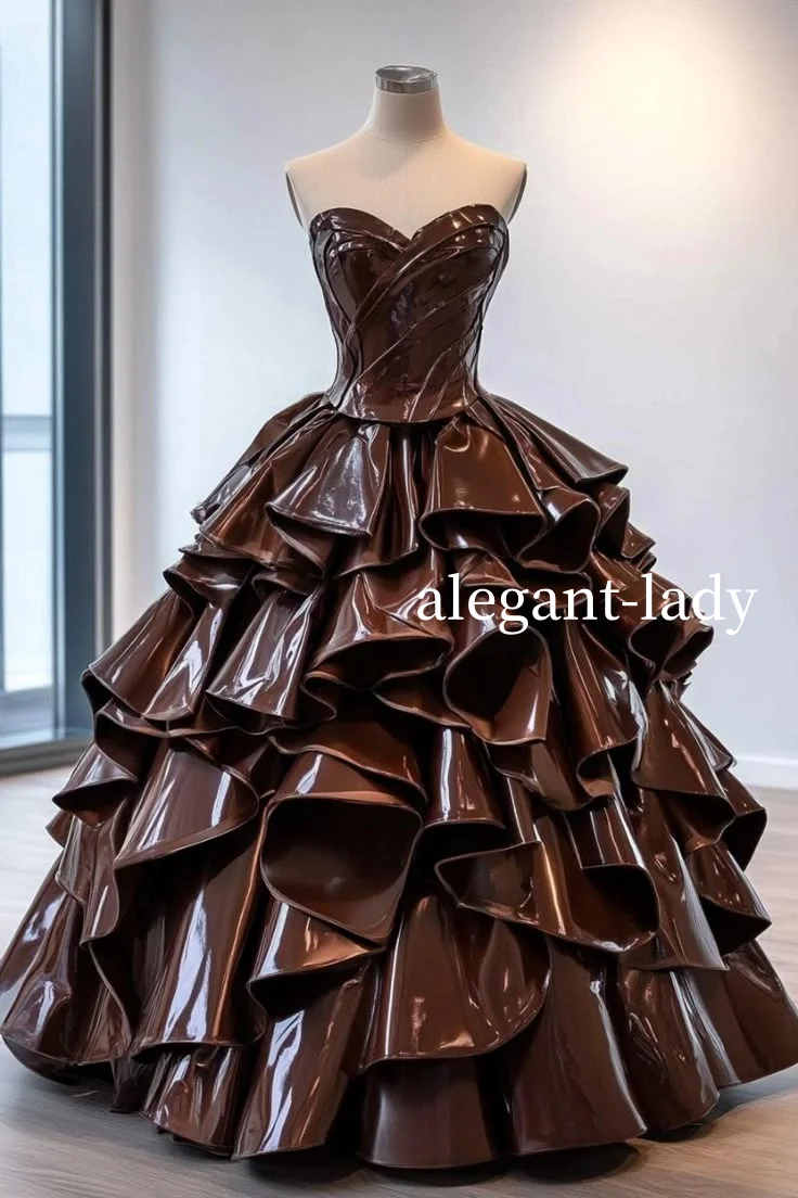 

Chocolate Fluffy Victorian Prom Dress Gothic Steampunk Sheath Ruffle A-Line Long Customised Medieval Party Dresses