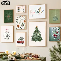 Christmas Tree Ball Decoration Poster Frosted Holly Winter Van Canvas Painting Snowflake Prints Decorative Home Room Picture
