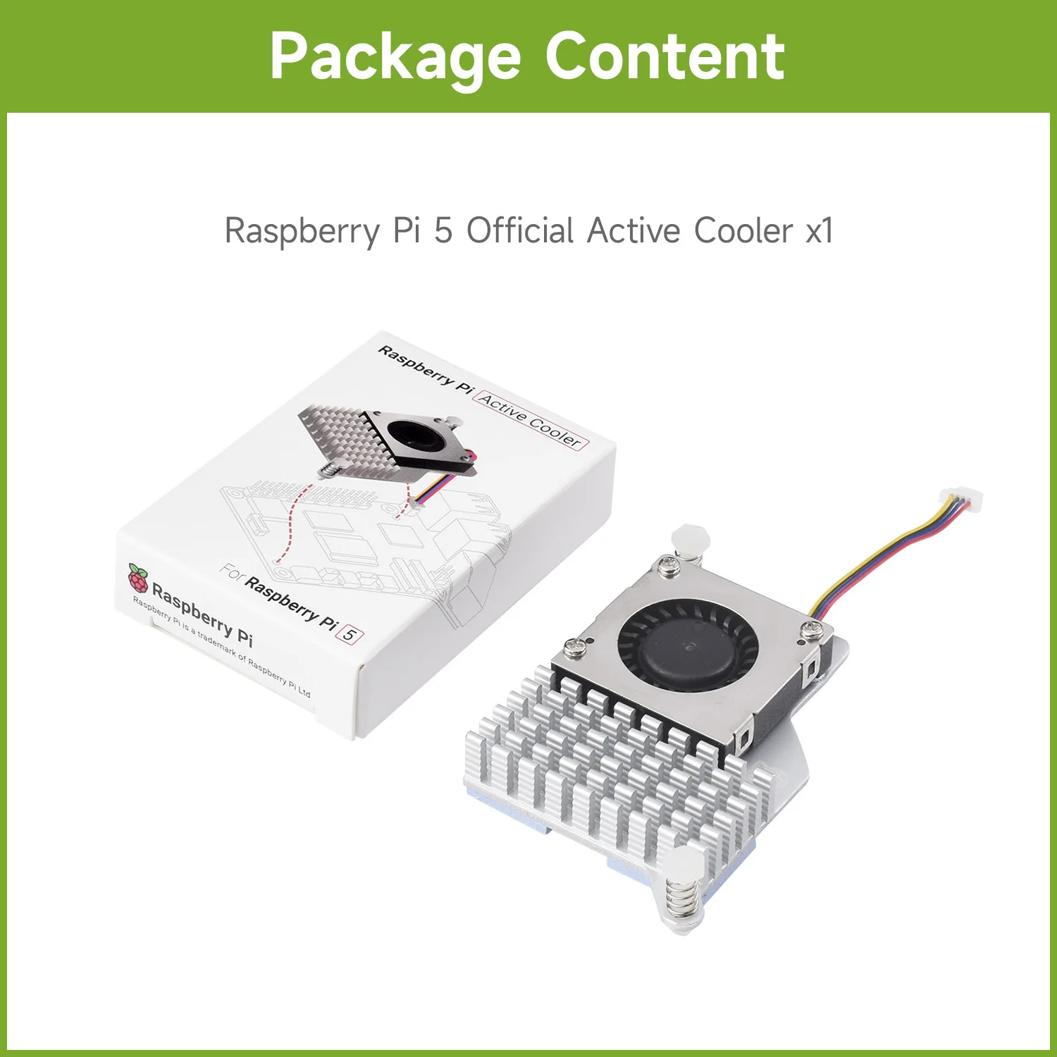 Officiële Raspberry Pi actieve koeler voor Raspberry Pi 5, temperatuurgestuurde ventilator, aluminium koellichaam, met thermische tape
