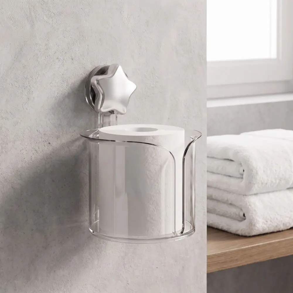 Transparent Suction Cup Tissue Box Star De sign No Drilling Paper Towel Storage Rack Large Capacity Space Saving