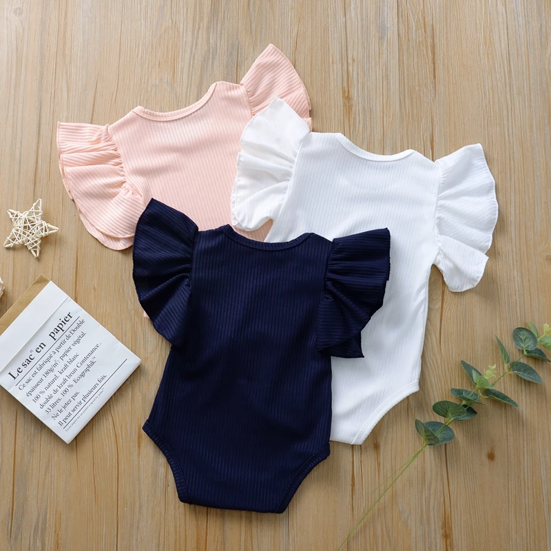 

Baby Girls Bodysuit Summer Cotton Solid Color Newborn Clothes Cute Ruffles Short Sleeve Jumpsuits for Infant Girls Clothing