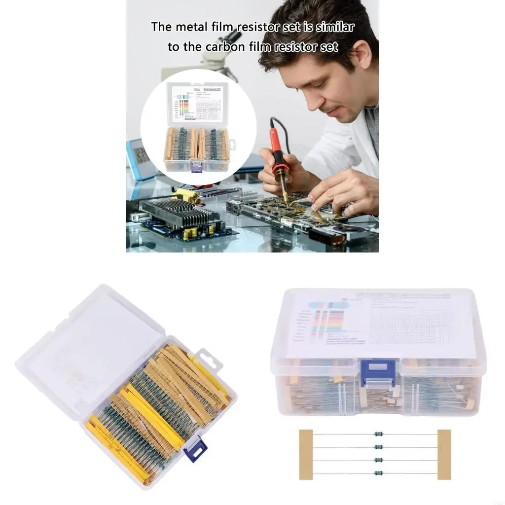 G92C 2600pcs 130 Values Resistor Assortment Set Film Resistor with Storage Box