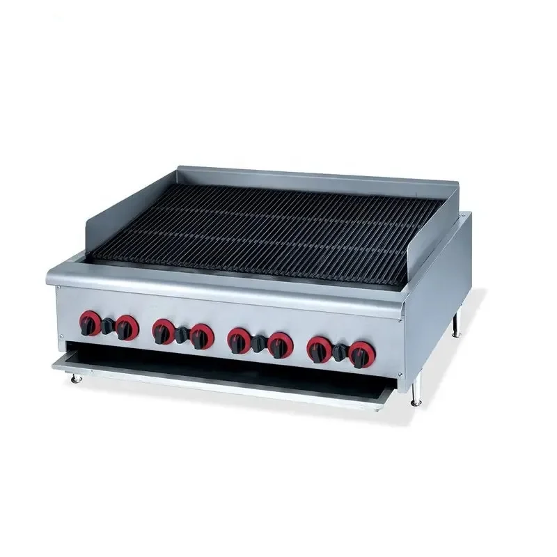 

Gas Beef Pork Griddle With Stainless Steel Body 8 Burner Lava Rock Grill Commercial Table Top Cooking Griddle