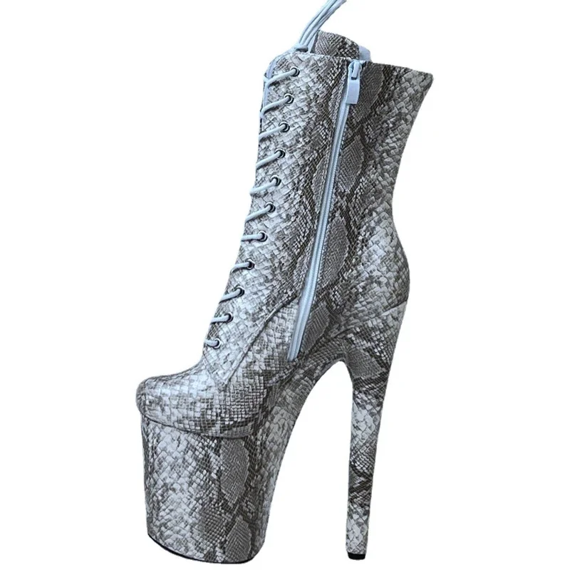 Super Sexy Fashion Ankle Boots Women Short Boots 20cm Snake Patterned Round Toe Platform Stage Neutral Short Boots Dance Shoes
