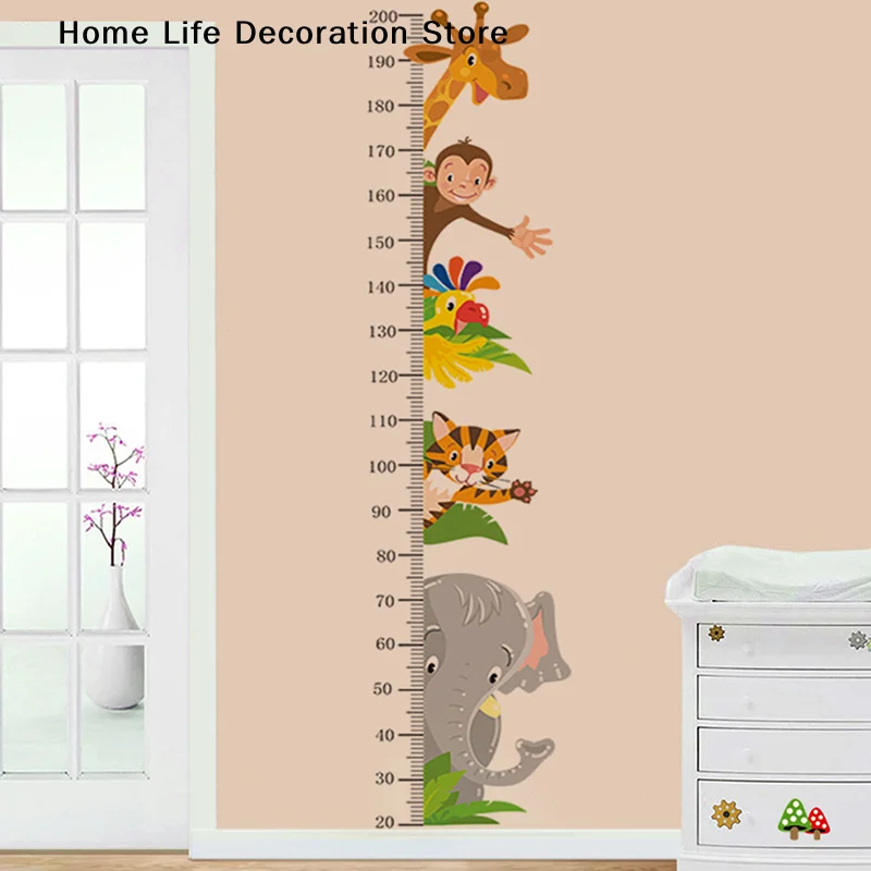 Cartoon Animal Children Growth Height Ruler Wall Stickers for Waterproof Removable PVC Kids Room Kindergarten Home Decoration