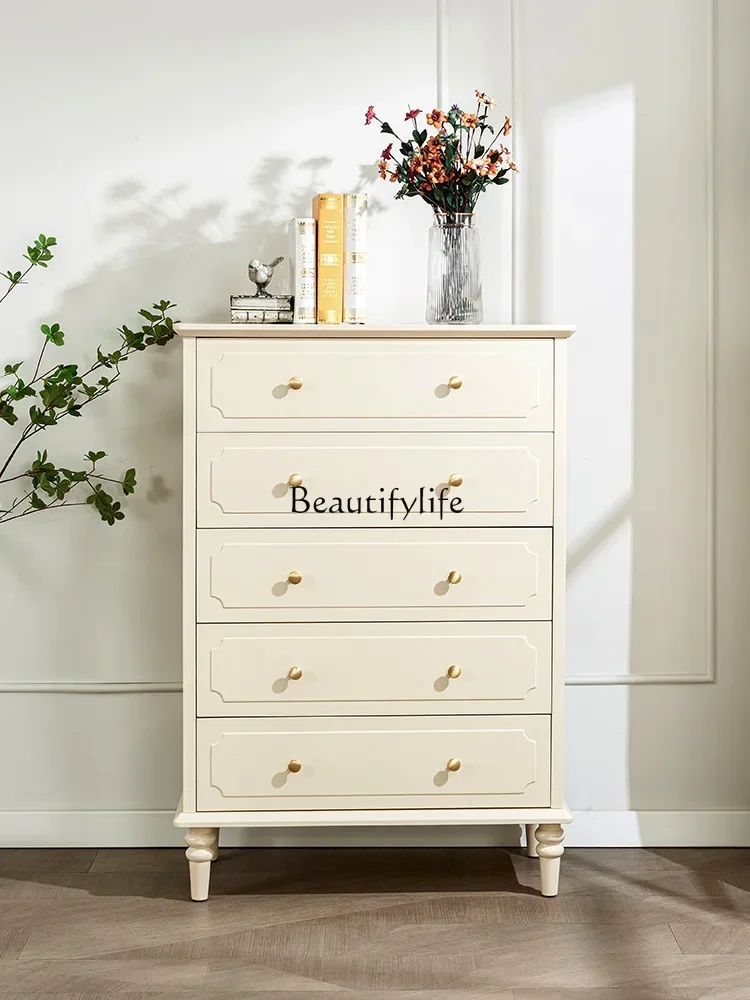 

02ld14French cream style solid wood chest of drawers living room household dining side locker