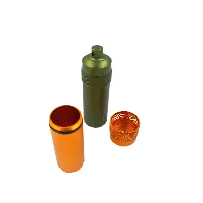 휴대용 방수 캡슐 도장 병, 알루미늄 합금 야외 생존 알약 상자, 전술 펜 포함 EDC 밀폐 용기 용기