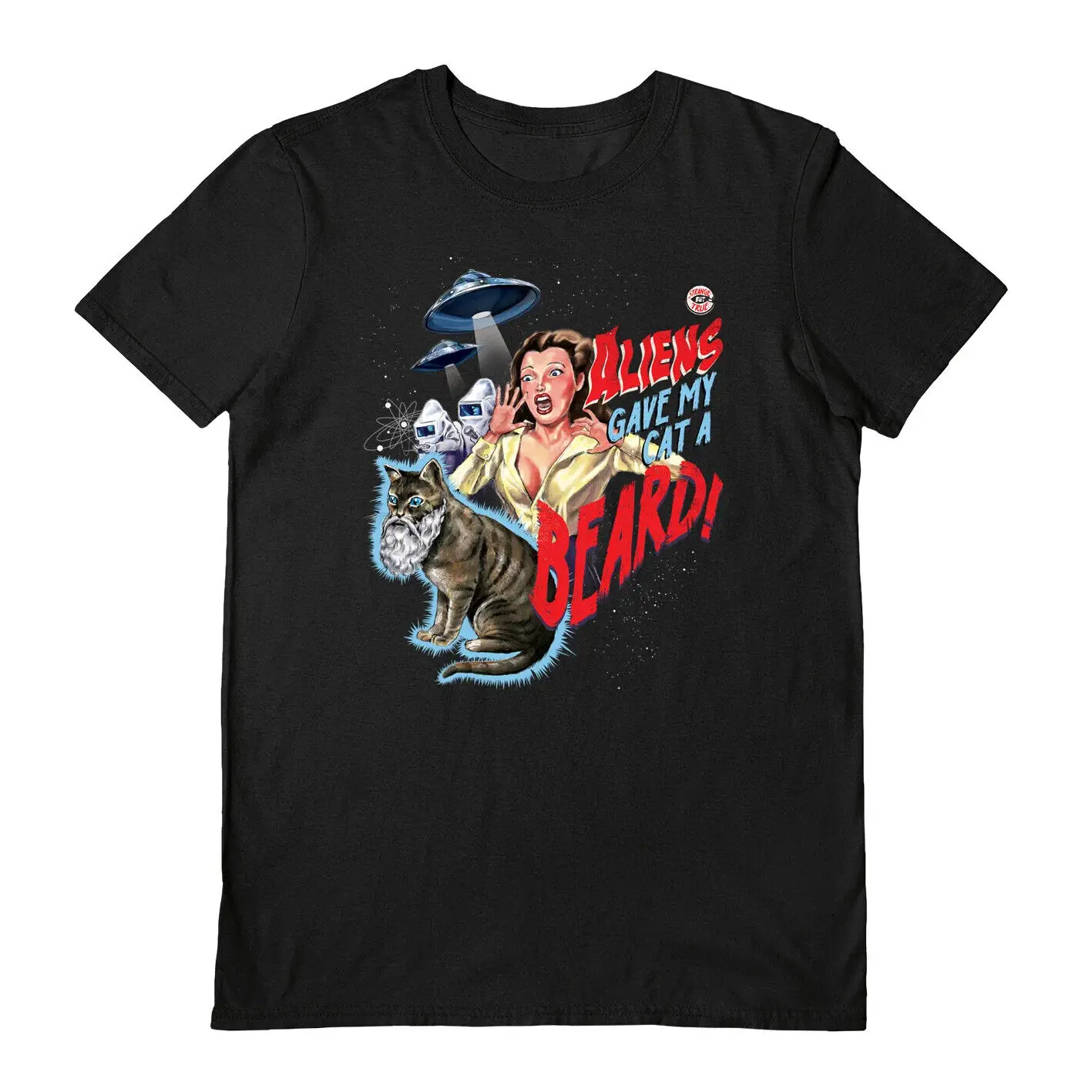 T-shirt stephen Rhodes-Aliens ha dato al mio gatto una barba t-shirt S/S nera ufficiale 5 taglie