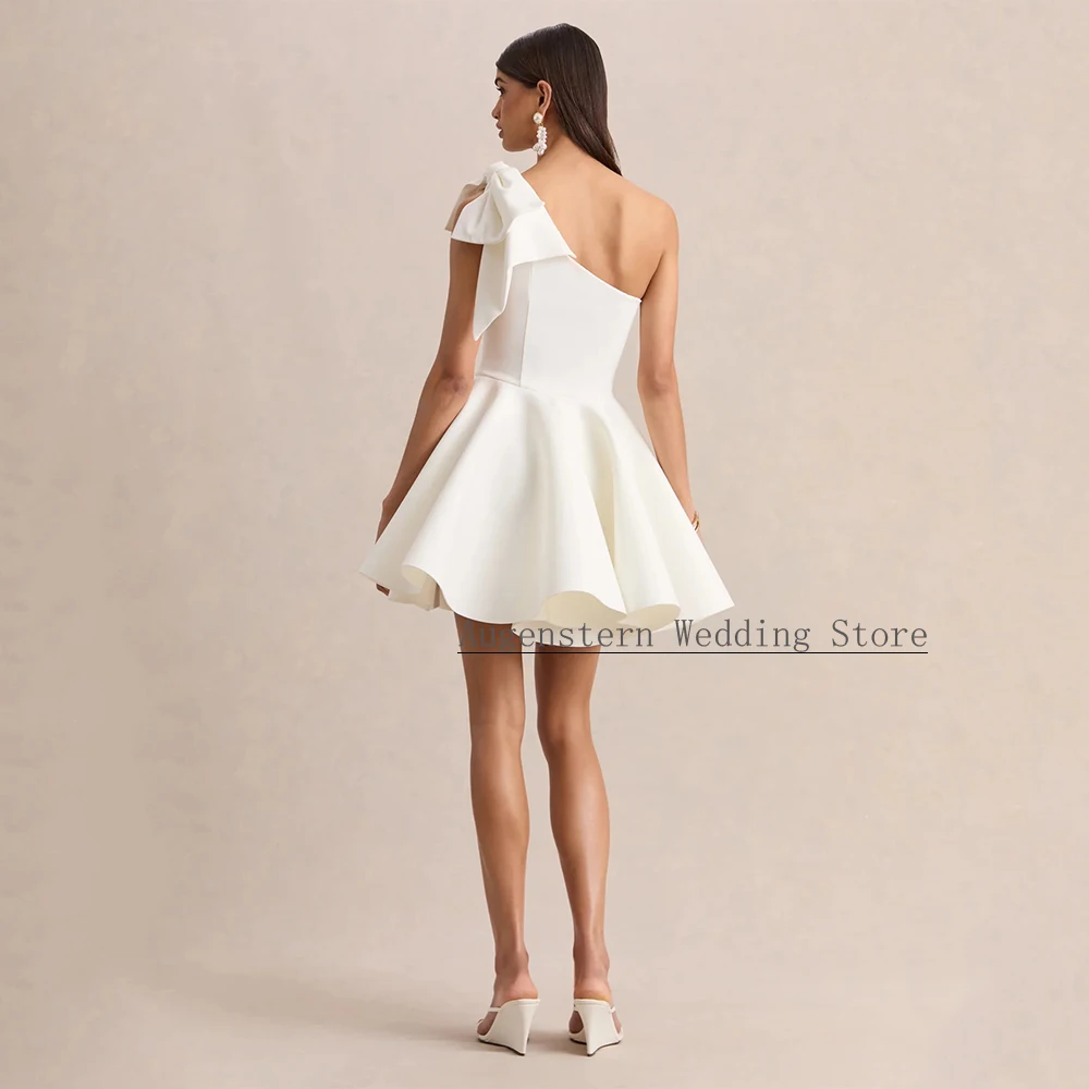 Customized Short Wedding Dress Cream One Shoulder Bow Simple Wedding Gowns Mini A Line Sleeveless Bridal Party Dresses 2026