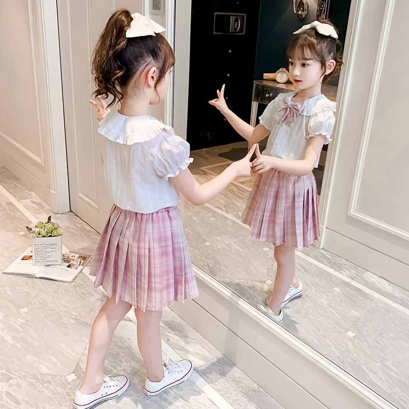 

Princ Sle Two-Piece Set Summer Faionable ort Sve Girls' Clothing Children's School orm Sle JK Suit Dr