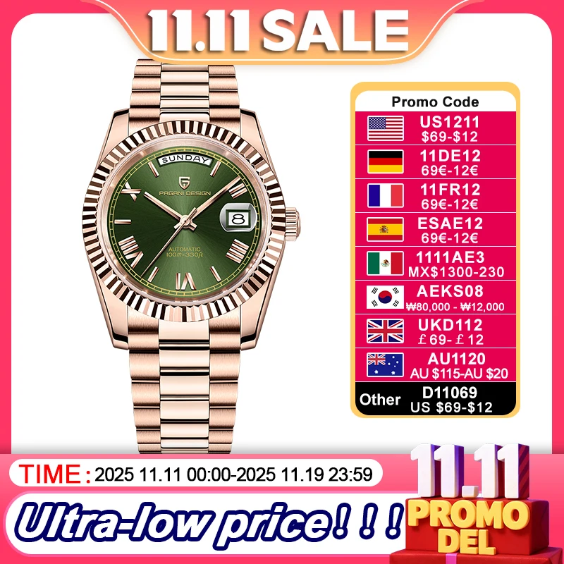 PAGANI DESIGN New DD36 Rose Gold Luxury Automatic Mechanical Watch For Men ST16 100M Waterproof AR Sapphire Glass Wristwatch Men