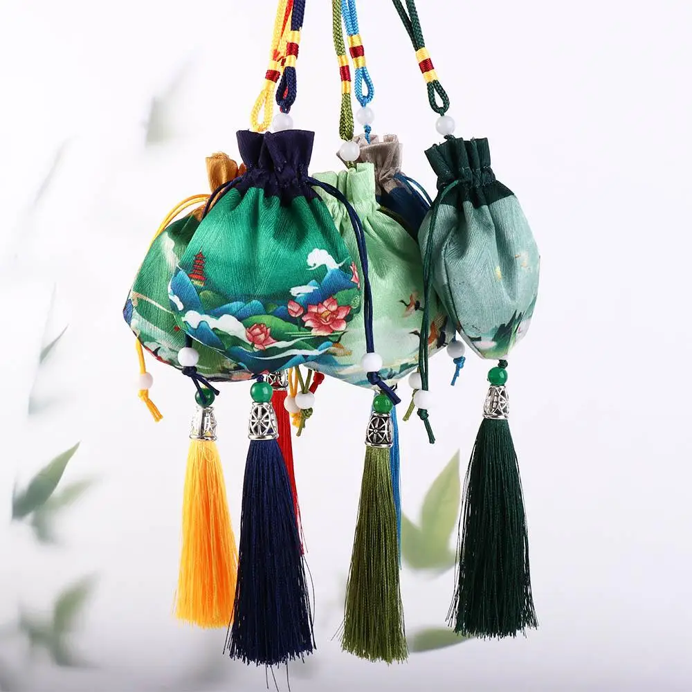 Portable Flower Multi Color Cloth Necklaces Case Tassel Purse Pouch Empty Sachet Chinese Style Storage Bag Women Jewelry Bag