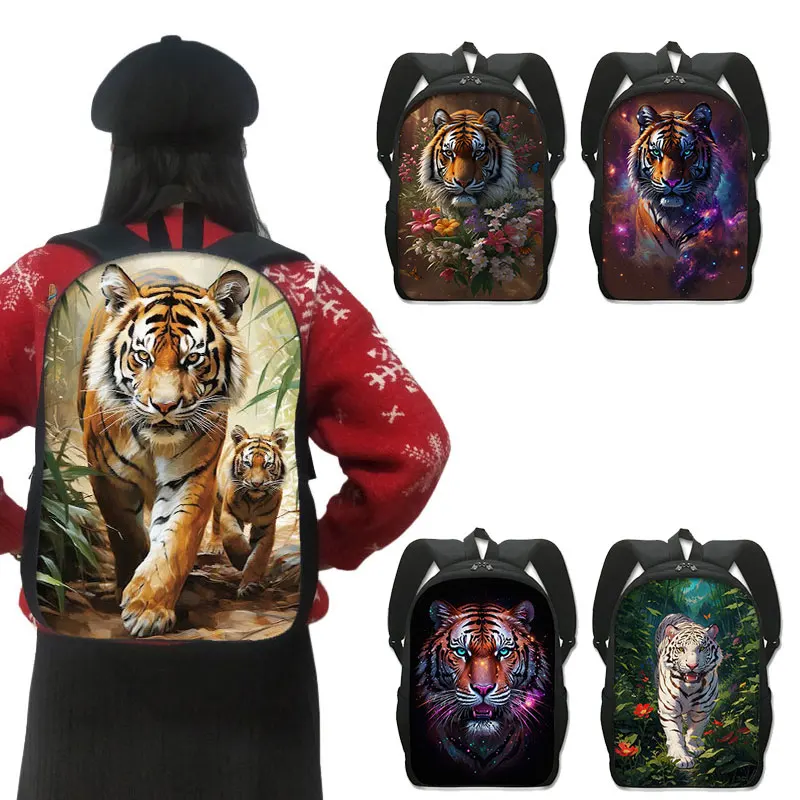 

Tiger Walking Through Jungle Printing Backpack Cool Baby Tiger with Flower School Bags for Teenager Rucksack Laptop Bag Daypack