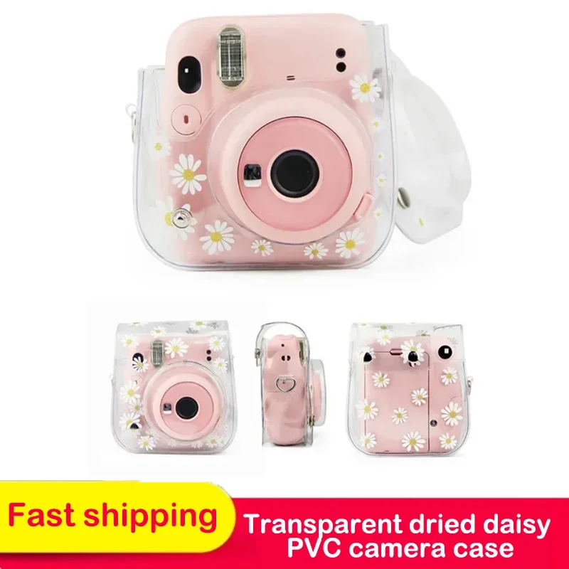 Transparent Dried Flowers Daisies PVC Camera Case For Fujifilm Instax Mini 12/11/9/8/40 Bag Cover Pouch Protector