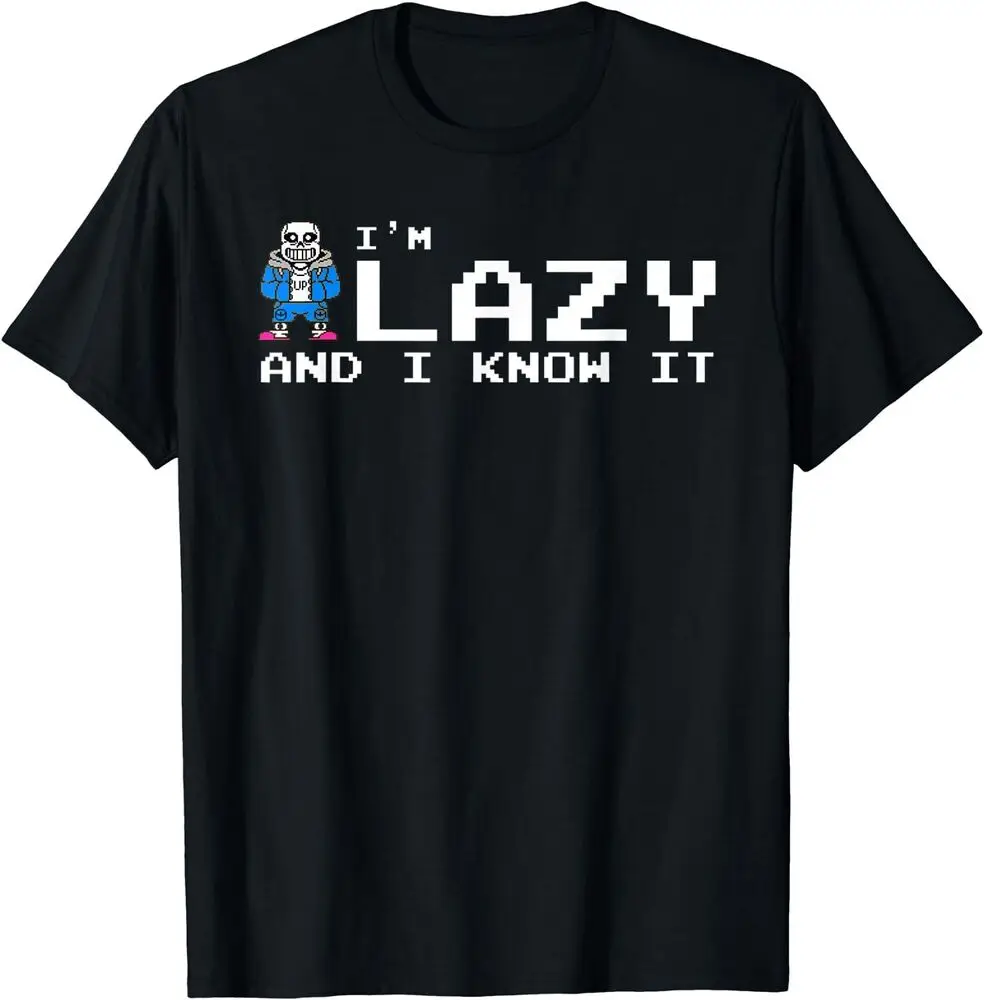 NEW LIMITED I'm Lazy And I Know It Sans Skeleton  Skull T-ShirtAnime Costume Cotton Short Sleeve