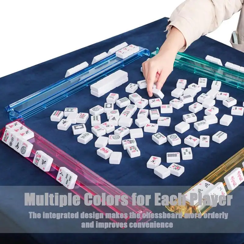 4Pcs 2-in-1 Acrylic Mahjong Racks Pushers Transparent Tile Storage Rack Portable Mahjong Game Organizer Holder Leisure Supplies
