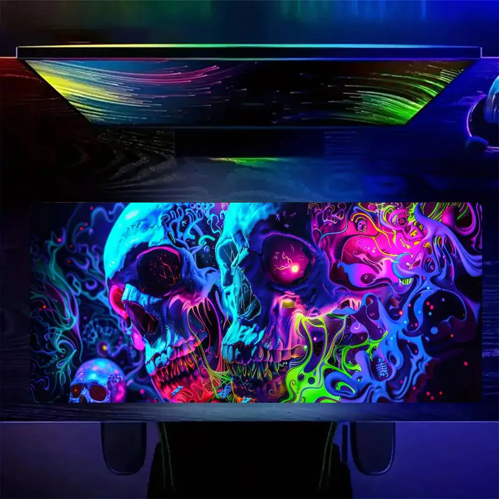 Large mousepads Neon Skull Mouse Pad Gaming mats Non-Slip Desk Mat mouse carpet with Stitched Edge HD printing Office mat