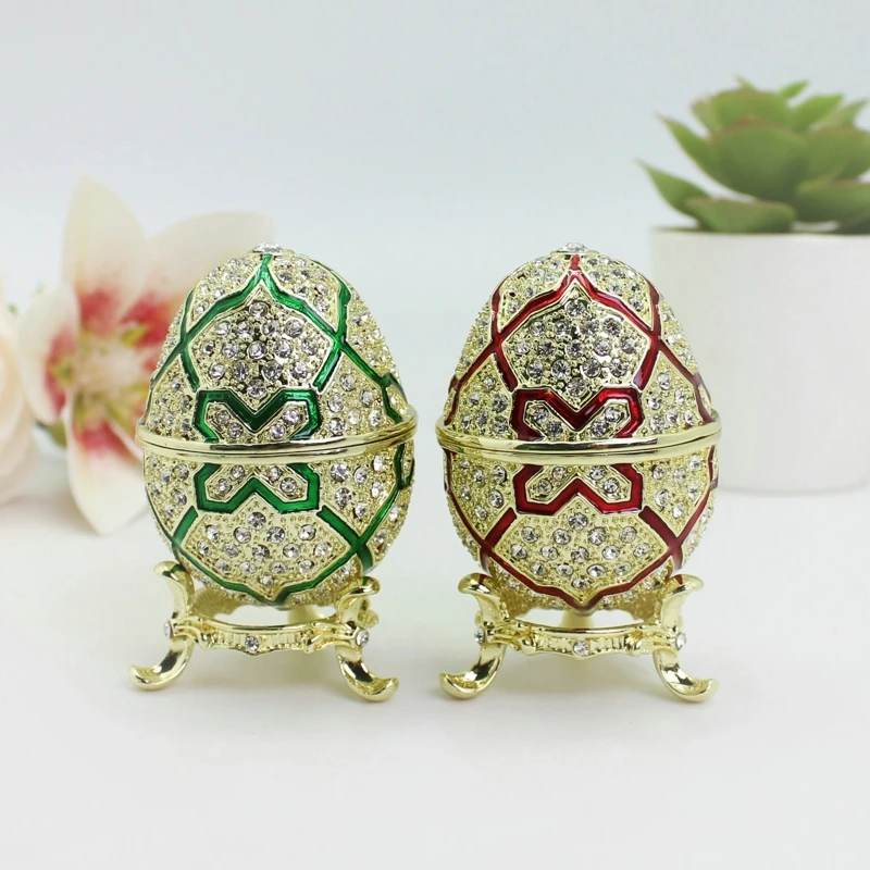 SHINNYGIFTS Faberge Egg Style Russian Easter Egg Trinket Box Hand Painted Enamel  Jewelry Box for Home Decor Easter Gifts