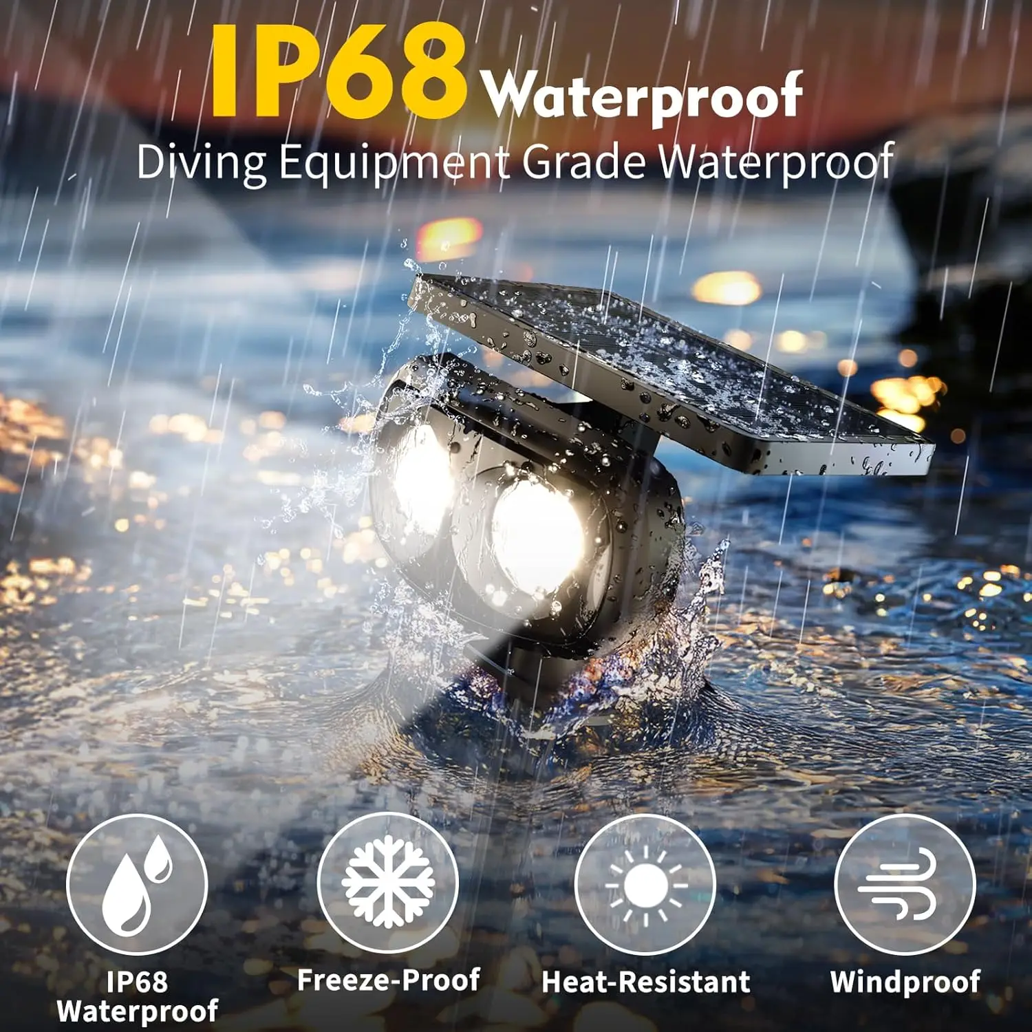 4er-Pack Solarstrahler für den Außenbereich, wasserdicht, IP68, superhelle LED-Landschaftsbeleuchtung mit 9 Farben und 3 Helligkeiten für den Garten im Garten