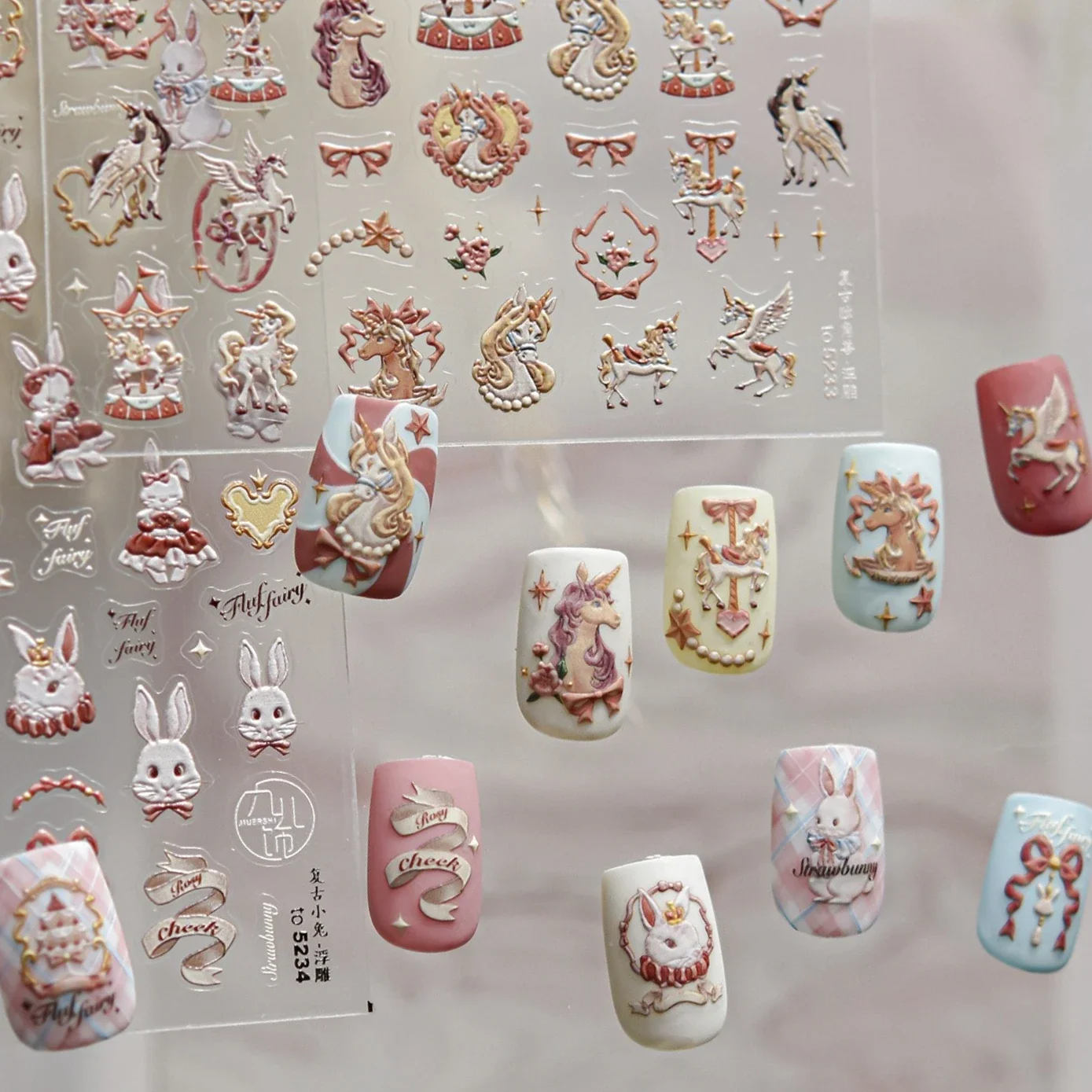 

Fairy Bunny Rabbit Lolita Ribbon Bowknot Cute Cake Flower Delicate Unicorn Self Adhesive Nail Art Stickers DIY Manicure Decals