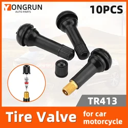 YONGRUN 10PCS Tubeless Tire Valve TR413 Automotive Vacuum Tire Valve Black Rubber Band Dust Cover Snap On Valve Black