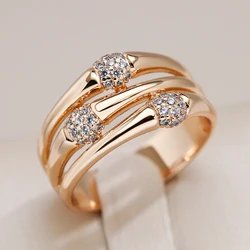 Kinel New 585 Rose Gold Color Wide Big Rings for Women Unique Fashion Natural Zircon Ring Modern Wedding Party Daily Jewelry