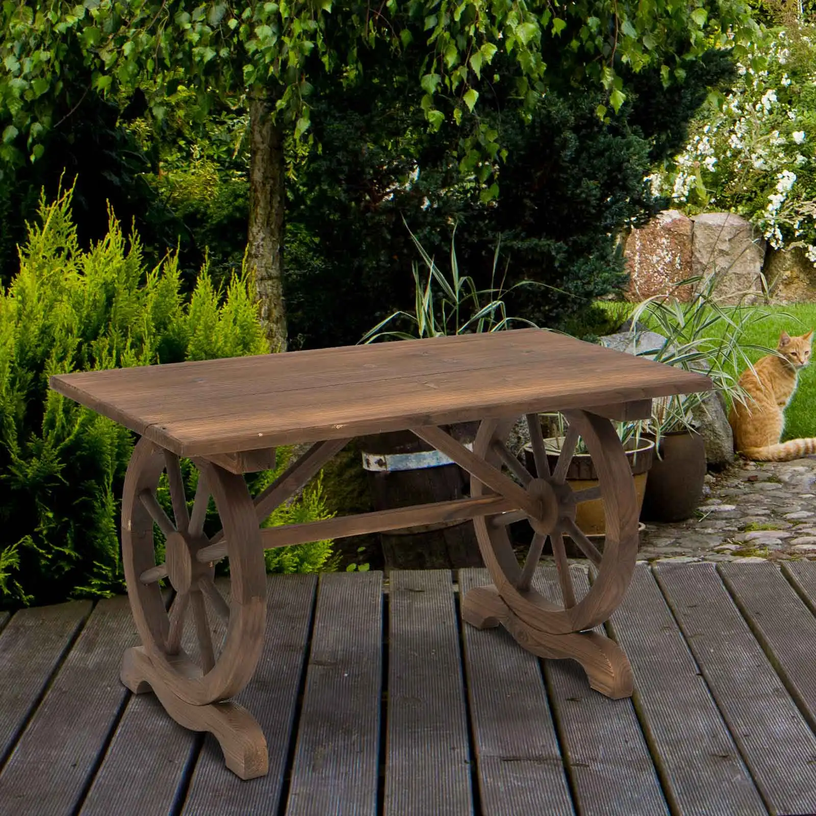 Mesa de Jardín de Madera con Ruedas, Resistente a la Intemperie, 113x60x65 cm, Ideal para Balcón