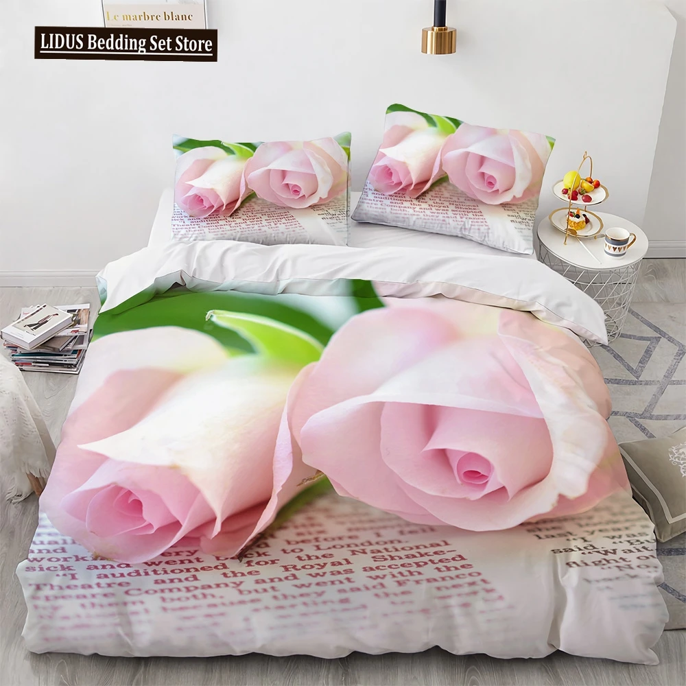 

Rose Duvet Cover Set 3D Printed Romantic Theme Flower Bedding Set Valentine's Day Twin Polyester Comforter Cover With Pillowcase