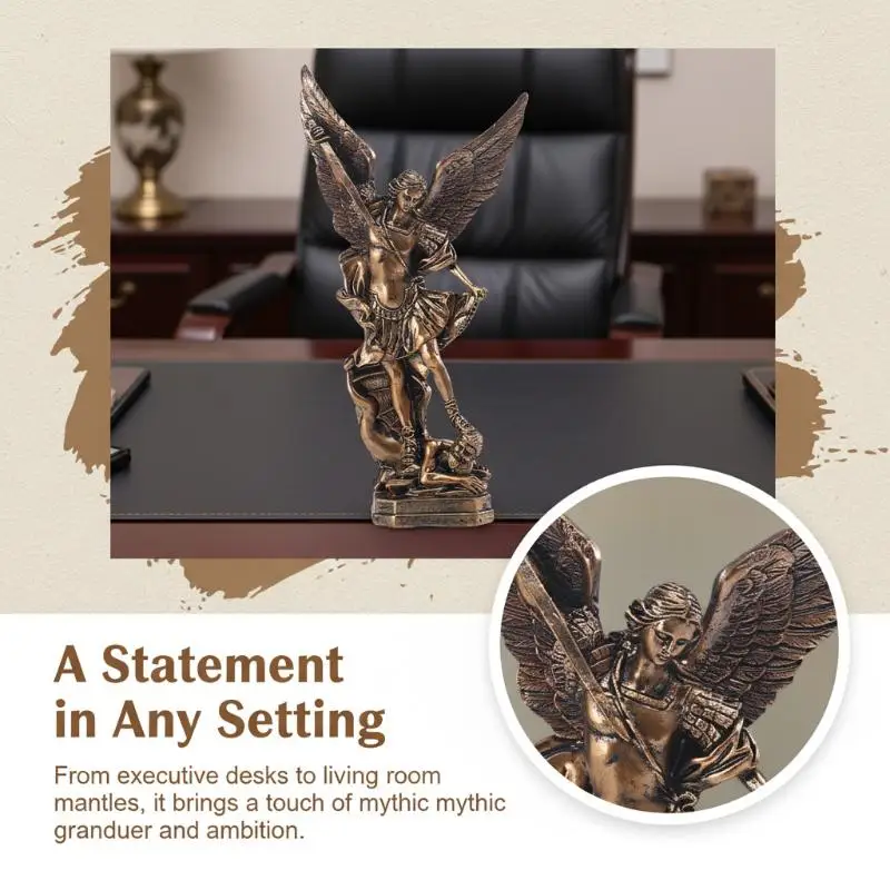 San Miguel Arcangel Statue Retro Bronzed Saint Michael Angel Resin Figurine Home Blessing Decoration Desktop Ornaments