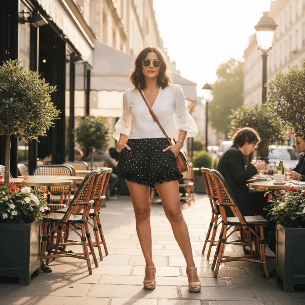 Polka Dot Pattern Polka Dot Bloomers Bubble Silhouette Button Front Pumpkin Shorts Elastic Leg Openings Lace Trim Bubble Shorts