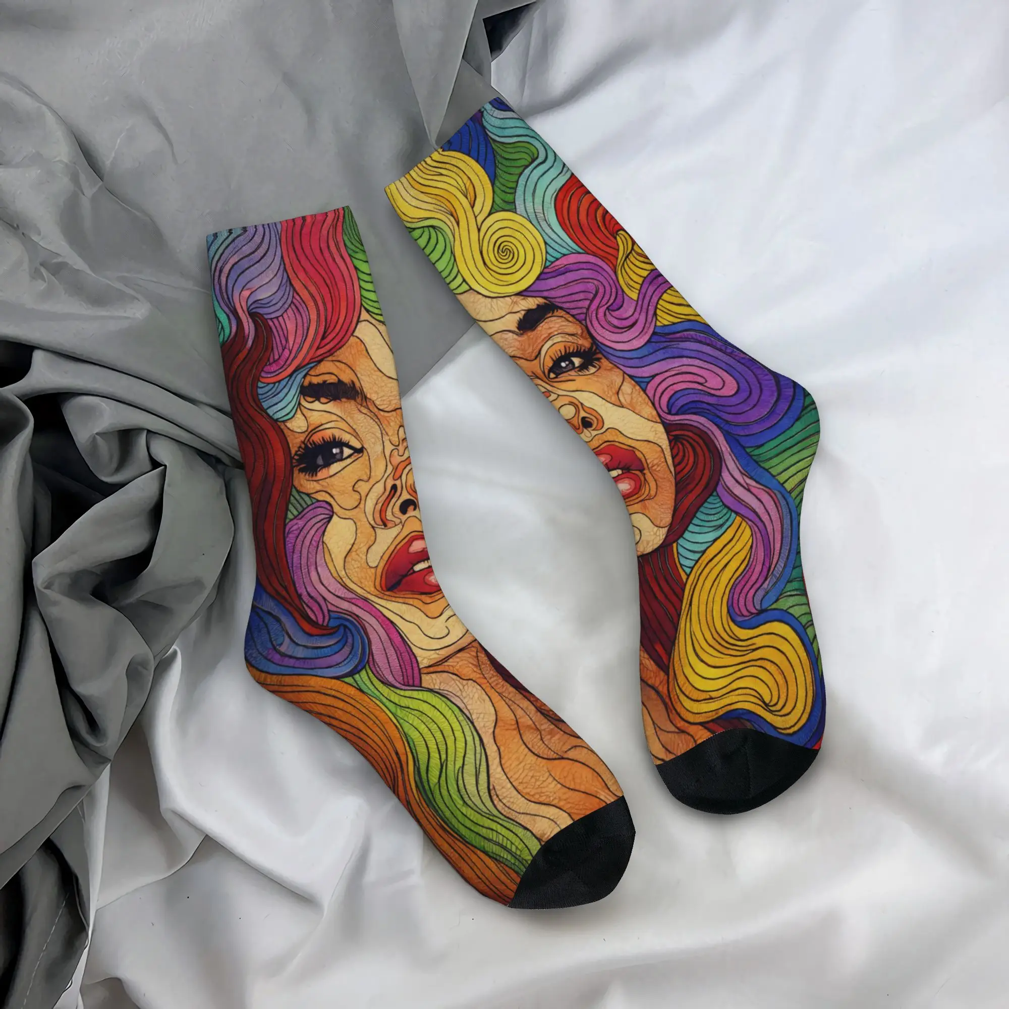 Cozy Unisex Socks Abstract Art Face Merch Warm  Graphic Stockings Spring Autumn Winter