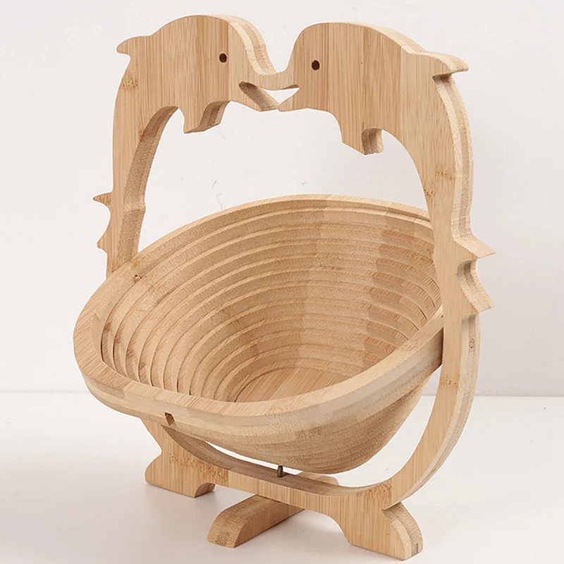 Cesta de bambú con forma plegable, cestas de frutas de bambú, bandeja de almacenamiento de alimentos para cocina, adornos artesanales, 1 Uds.