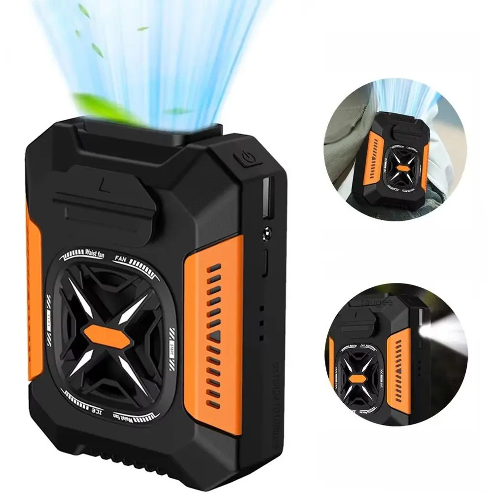 Durable 5000mAh Waist Mounted Fan Cooling Flashlight Waist Clip on Fan Portable Bladeless Mini Electric Fans Outdoor