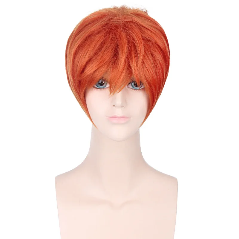Synthetic Short Layered Orange Black Gradient Wig for Fox-Inspired Cosplay Men Party Costume Halloween Anime Roleplay