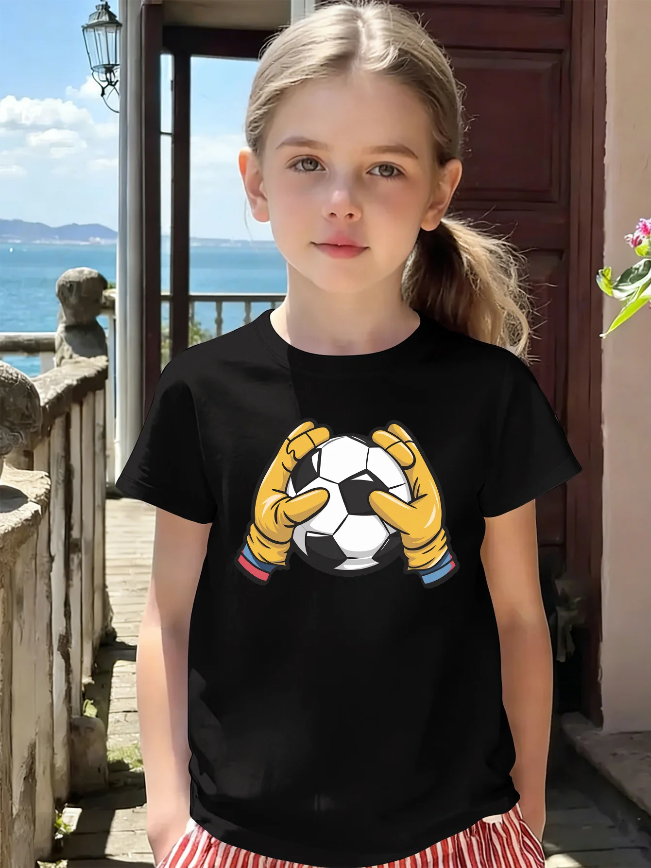 Sporty Goalkeeper Football Graphic Kids Tee Boys Girls Family Matching Cotton Crew Neck Short Sleeve Soft Casual Summer Tee
