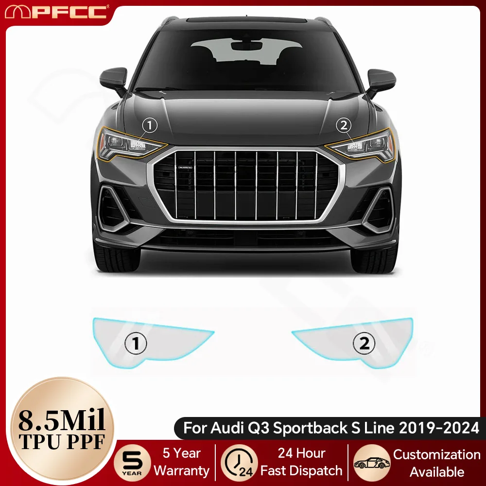 

For Audi Q3 Sportback S Line 2019-2024 Headlight Rearview TPU Paint Protection Film Pre-cut PPF Bra Clear Kit Anti-scratch Cover