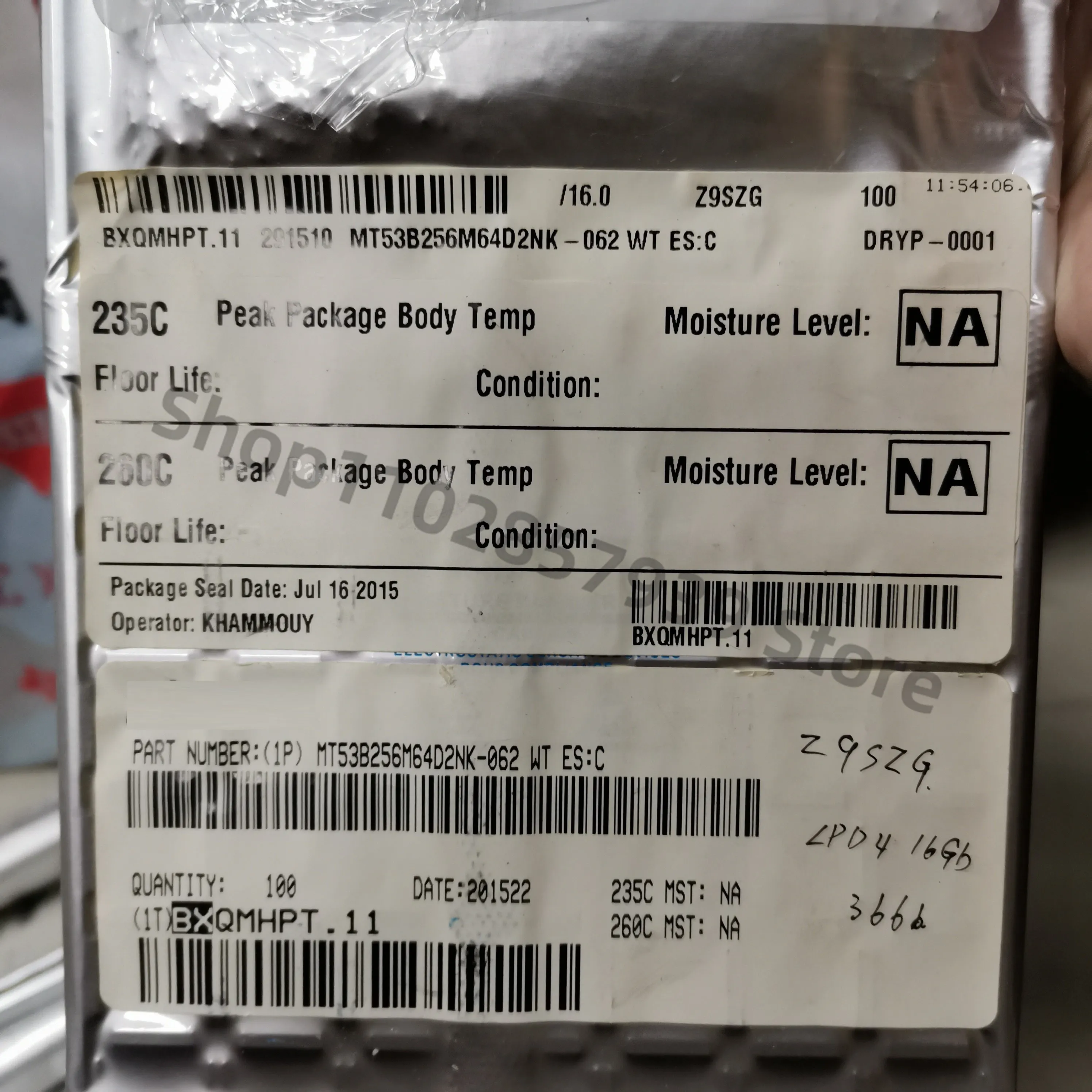 

MT53B256M64D2NK-062 WT ES:C BGA Storage IC Synchronous dynamic random acces Z9SZG 1PCS/LOT Original and authentic, free shipping
