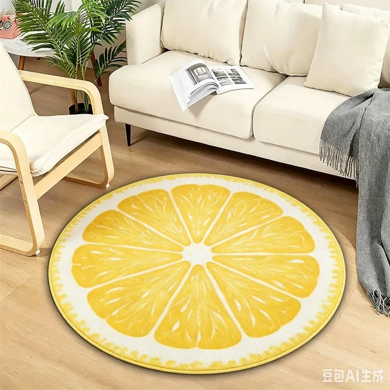 Newest Fresh Orange Slice Fruit Round Rug Non Slip Bright Kitchen Bedroom Floor Carpet