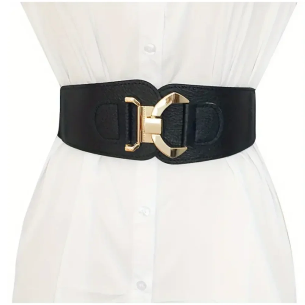 

Soft Faux Leather Elastic PU Belt Fashion Metal Buckle Chic Designer Belts Western Design Waist Belt