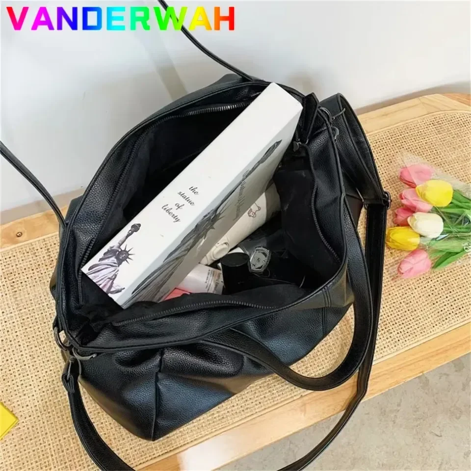 Grote zwarte schouder crossbody tassen voor dames Hobo Shopper Sac Effen kleur Kwaliteit PU lederen handtas Dame reistas