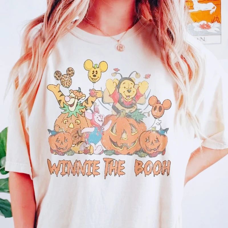 

Винтажная рубашка Винни-Пух на Хэллоуин, удобные цвета, рубашка «Пух», рубашка «Пух», ретро, семейная бежевая футболка на Хэллоуин