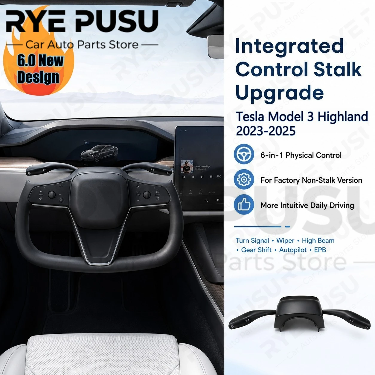 6.0 New Design Turning Stalk Gear Shift Lever Wiper Indicator Combination Switch Assembly For Tesla Model 3 Highland 2023-2025