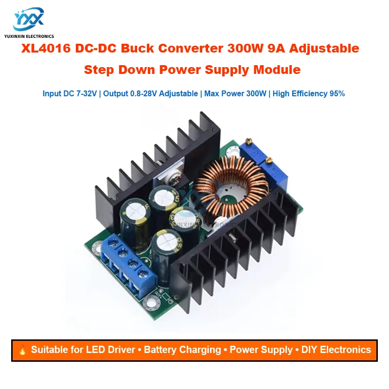 XL4016 DC-DC Buck Converter 300W 9A Adjustable Step Down Power Supply Module 5-40V to 1.2-35V Voltage Regulator LED Driver Board