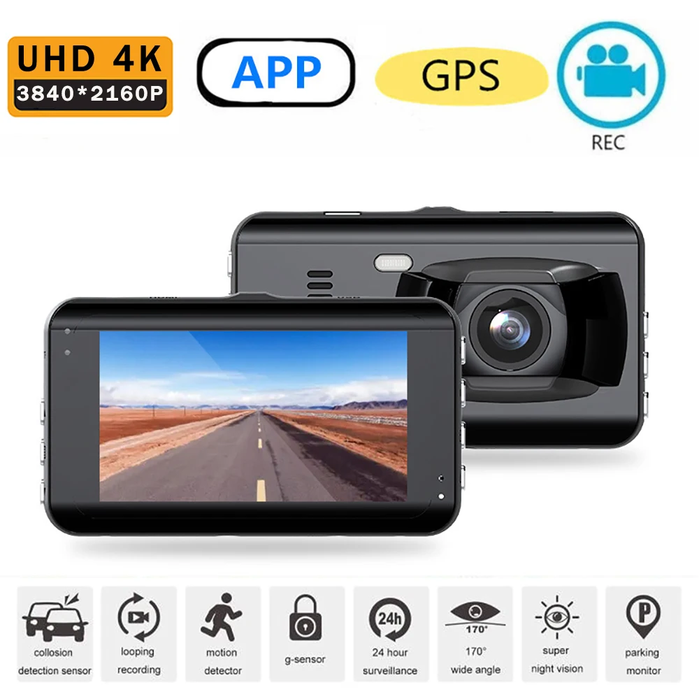 Car DVR WiFi GPS Dash Cam Rear View Camera 4K 2160P Drive Video Recorder Auto Parking Monitor Night Vision Black Box Registrator