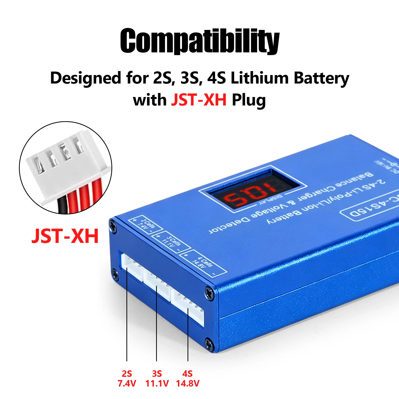 BC-4S15D Battery Lithium Lipo Balance Charger Voltage Detector LCD Digital Display Balance Charger with Adapter for RC Battery