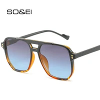 SO & EI, gafas de sol cuadradas de doble puente a la moda para mujer, remaches Retro, decoración, tonos UV400, gafas de sol de tendencia con gradiente para hombre