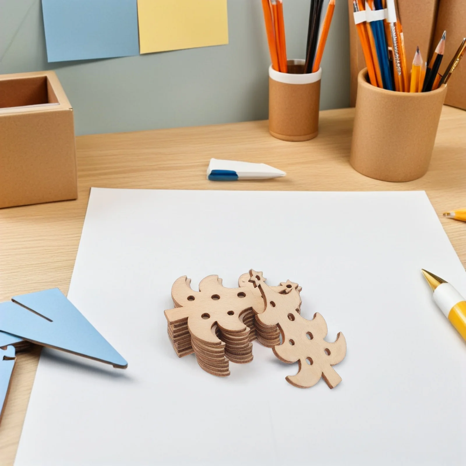 

40Pcs Christmas Wood Tree Cutouts Unfinished Wooden Shapes for Painting DIY Craft Embellishments Xmas Party Supplies