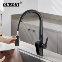 OUBONI Modern 360 Swivel Kitchen Sink Faucet Smart Digital Display Pull Down Tap 3 Water Outlet Modes Brass Mixer Taps
