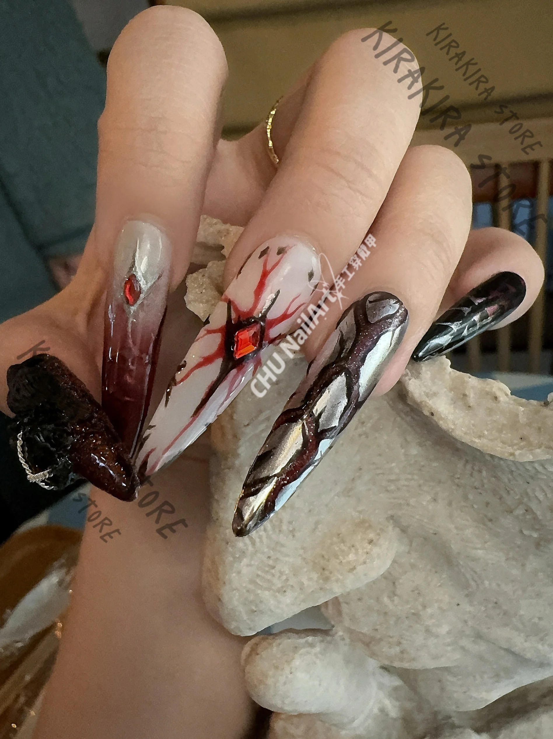 Sylus Nails Love and Deepspace reddish black Stereoscopic Relief Handcraft Press-on Anime Rose Manicure Accessories DIY Products