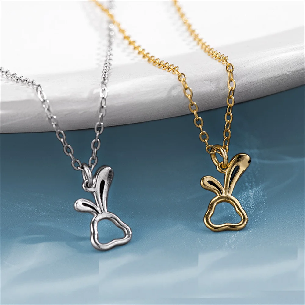 

Корейская женская цепочка на ключицу из стерлингового серебра 925 пробы, дизайн с лунным кроликом, нишевое ожерелье со звездным элементом